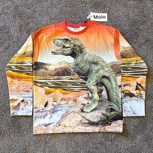 Molo Kids Long Sleeve Dinosaur Tee - Orange and Green
